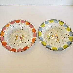 Rare Retired McKenzie Childs Musical Crickets Enamel 6 Inch Bowls Set of 2